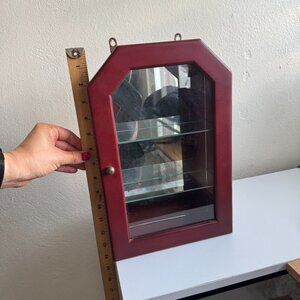 Vintage Red Wall Display Cabinet – Glass Shelves Curio Cabinet